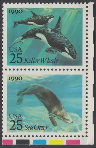 USA Michel 2107+2109 / Scott 2508+2510 postfrisch vert.PAAR ECKRAND unten rechts (a1) - Meeressäugetiere