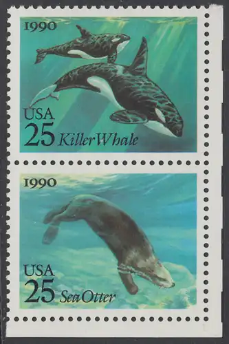 USA Michel 2107+2109 / Scott 2508+2510 postfrisch vert.PAAR ECKRAND unten rechts (a2) - Meeressäugetiere
