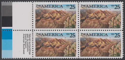 USA Michel 2111 / Scott 2512 postfrisch BLOCK RÄNDER links m/ Inschrift (a2) - Amerika: Die Natur zur Zeit der Entdeckung; Grand Canyon