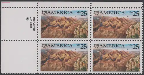 USA Michel 2111 / Scott 2512 postfrisch ZIP-BLOCK (ul) - Amerika: Die Natur zur Zeit der Entdeckung; Grand Canyon