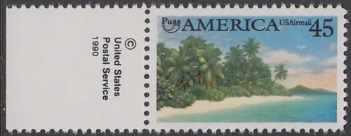 USA Michel 2112 / Scott C127 postfrisch EINZELMARKE RAND links m/ copyright symbol - Luftpost - Amerika: Die Natur zur Zeit der Entdeckung; Karibische Küste