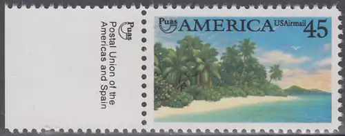 USA Michel 2112 / Scott C127 postfrisch EINZELMARKE RAND links m/ Inschrift - Luftpost - Amerika: Die Natur zur Zeit der Entdeckung; Karibische Küste
