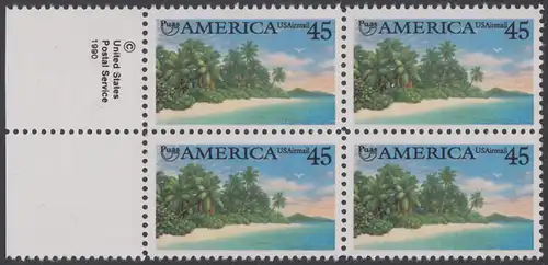 USA Michel 2112 / Scott C127 postfrisch BLOCK RÄNDER links m/ copright symbol - Luftpost - Amerika: Die Natur zur Zeit der Entdeckung; Karibische Küste