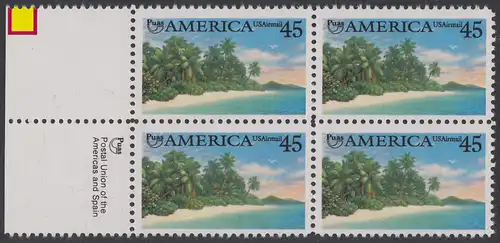 USA Michel 2112 / Scott C127 postfrisch BLOCK RÄNDER links m/ Inschrift (a2) - Luftpost - Amerika: Die Natur zur Zeit der Entdeckung; Karibische Küste