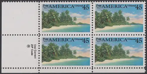USA Michel 2112 / Scott C127 postfrisch ZIP-BLOCK (ll) - Luftpost - Amerika: Die Natur zur Zeit der Entdeckung; Karibische Küste