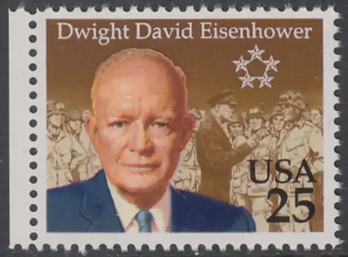 USA Michel 2113 / Scott 2513 postfrisch EINZELMARKE RAND links - 100. Geburtstag von Dwight David Eisenhower (1890-1969), 34. Präsident (reg. 1953-1961)