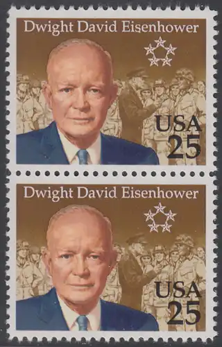 USA Michel 2113 / Scott 2513 postfrisch vert.PAAR - 100. Geburtstag von Dwight David Eisenhower (1890-1969), 34. Präsident (reg. 1953-1961)