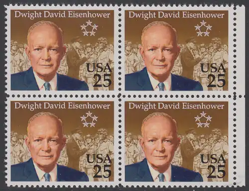 USA Michel 2113 / Scott 2513 postfrisch BLOCK RÄNDER rechts - 100. Geburtstag von Dwight David Eisenhower (1890-1969), 34. Präsident (reg. 1953-1961)