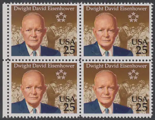 USA Michel 2113 / Scott 2513 postfrisch BLOCK RÄNDER links - 100. Geburtstag von Dwight David Eisenhower (1890-1969), 34. Präsident (reg. 1953-1961)