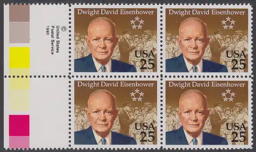 USA Michel 2113 / Scott 2513 postfrisch BLOCK RÄNDER links m/ copyright symbol - 100. Geburtstag von Dwight David Eisenhower (1890-1969), 34. Präsident (reg. 1953-1961)