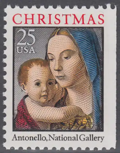 USA Michel 2114 / Scott 2514b postfrisch EINZELMARKE (rechts ungezähnt) - Weihnachten: Maria mit Kind