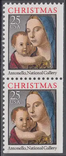 USA Michel 2114 / Scott 2514b postfrisch vert.PAAR (rechts & unten ungezähnt) - Weihnachten: Maria mit Kind