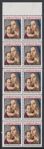 USA Michel 2114 / Scott 2514b postfrisch MARKENHEFTCHEN-BLATT(10) - Weihnachten: Maria mit Kind