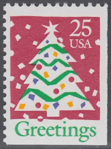 USA Michel 2115D / Scott 2516a postfrisch EINZELMARKE (rechts & unten ungezähnt) - Weihnachten: Weihnachtsbaum