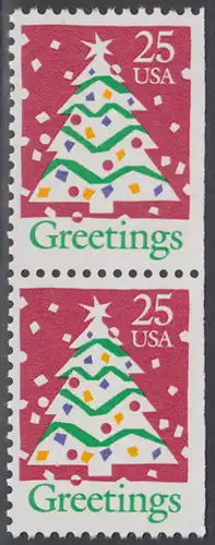 USA Michel 2115D / Scott 2516a postfrisch vert.PAAR (rechts, ungezähnt) - Weihnachten: Weihnachtsbaum