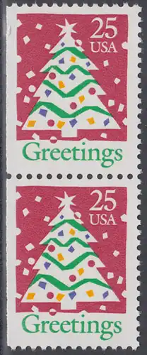 USA Michel 2115D / Scott 2516a postfrisch vert.PAAR (links ungezähnt) - Weihnachten: Weihnachtsbaum