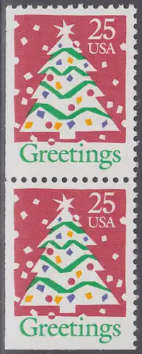 USA Michel 2115D / Scott 2516a postfrisch vert.PAAR (links & unten ungezähnt) - Weihnachten: Weihnachtsbaum