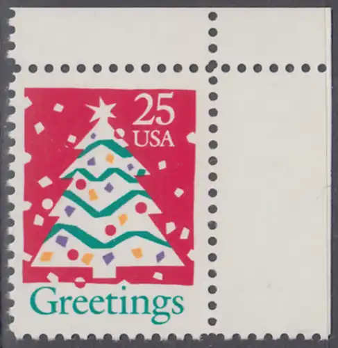 USA Michel 2115 / Scott 2515 postfrisch EINZELMARKE ECKRAND oben rechts - Weihnachten: Weihnachtsbaum
