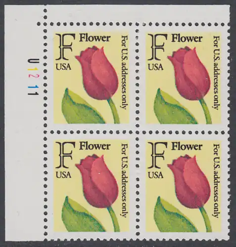 USA Michel 2116 / Scott 2517 postfrisch PLATEBLOCK ECKRAND oben links m/ Platten-# U1211 - Tulpe
