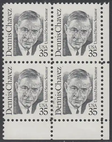 USA Michel 2124 / Scott 2186 postfrisch BLOCK ECKRAND unten rechts - Amerikanische Persönlichkeiten: Dennis Chavez (1888-1962), Senator