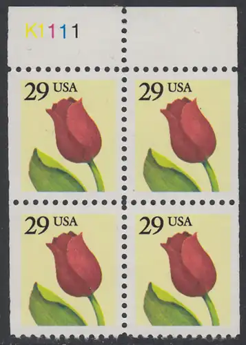 USA Michel 2125D / Scott 2527 postfrisch BLOCK RÄNDER oben m/ Platten-# 111 (rechts & links ungezähnt) - Tulpe