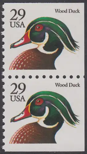 USA Michel 2127 / Scott 2484 postfrisch vert.PAAR (oben / rechts / unten ungezähnt) - Tiere: Brautente (Cent in schwarz)