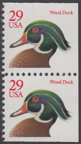 USA Michel 2128 / Scott 2485 postfrisch vert.PAAR (oben / rechts / unten ungezähnt) - Tiere: Brautente (Cent in rot)
