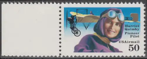 USA Michel 2130 / Scott C128 postfrisch EINZELMARKE RAND links (a1) - Luftpostmarke: Flugpioniere, Harriet Quimby (1884-1912), Journalistin und Pilotin; Blériot-XI-Eindecker
