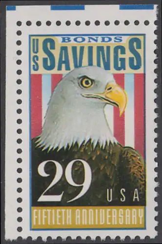 USA Michel 2131 / Scott 2534 postfrisch EINZELMARKE ECKRAND oben links - 50 Jahre Amerikanische Bundesobligationen: Weißkopfseeadler, Flagge
