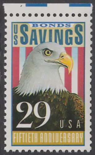 USA Michel 2131 / Scott 2534 postfrisch EINZELMARKE RAND oben - 50 Jahre Amerikanische Bundesobligationen: Weißkopfseeadler, Flagge