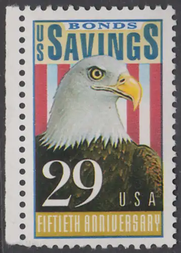 USA Michel 2131 / Scott 2534 postfrisch EINZELMARKE RAND links - 50 Jahre Amerikanische Bundesobligationen: Weißkopfseeadler, Flagge