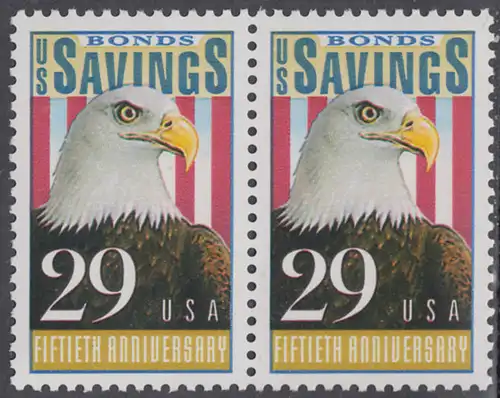 USA Michel 2131 / Scott 2534 postfrisch horiz.PAAR - 50 Jahre Amerikanische Bundesobligationen: Weißkopfseeadler, Flagge