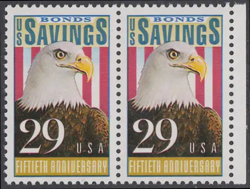 USA Michel 2131 / Scott 2534 postfrisch horiz.PAAR RAND rechts - 50 Jahre Amerikanische Bundesobligationen: Weißkopfseeadler, Flagge