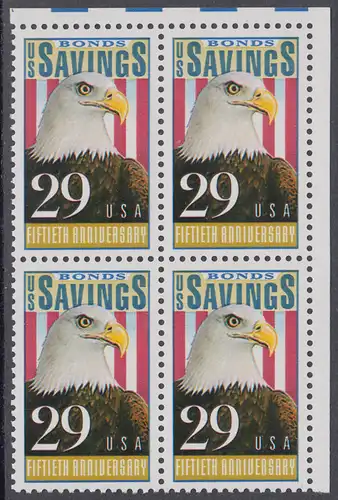USA Michel 2131 / Scott 2534 postfrisch BLOCK ECKRAND oben rechts - 50 Jahre Amerikanische Bundesobligationen: Weißkopfseeadler, Flagge