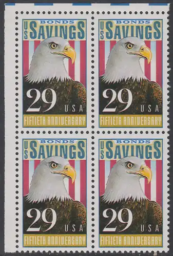 USA Michel 2131 / Scott 2534 postfrisch BLOCK ECKRAND oben links - 50 Jahre Amerikanische Bundesobligationen: Weißkopfseeadler, Flagge