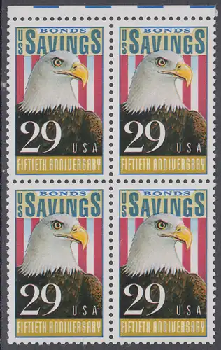 USA Michel 2131 / Scott 2534 postfrisch BLOCK RÄNDER oben (a1) - 50 Jahre Amerikanische Bundesobligationen: Weißkopfseeadler, Flagge