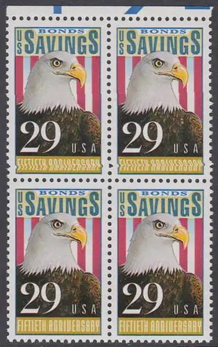 USA Michel 2131 / Scott 2534 postfrisch BLOCK RÄNDER oben (a2) - 50 Jahre Amerikanische Bundesobligationen: Weißkopfseeadler, Flagge