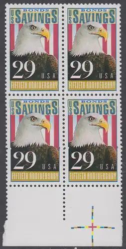USA Michel 2131 / Scott 2534 postfrisch BLOCK RÄNDER unten - 50 Jahre Amerikanische Bundesobligationen: Weißkopfseeadler, Flagge