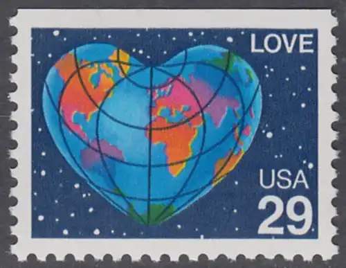 USA Michel 2132D / Scott 2536a postfrisch EINZELMARKE (oben ungezähnt) - Grußmarke: Herzförmige Erdkarte