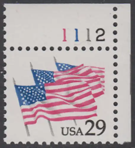 USA Michel 2139 / Scott 2531 postfrisch EINZELMARKE ECKRAND oben rechts m/ Platten-# 1112 - 125 Jahre Heldengedenktag: Flaggen bei Parade