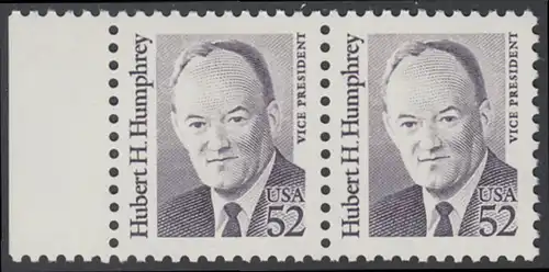 USA Michel 2145 / Scott 2189 postfrisch horiz.PAAR RAND links - Amerikanische Persönlichkeiten: Hubert H. Humphrey (1911-1978), Vizepräsident