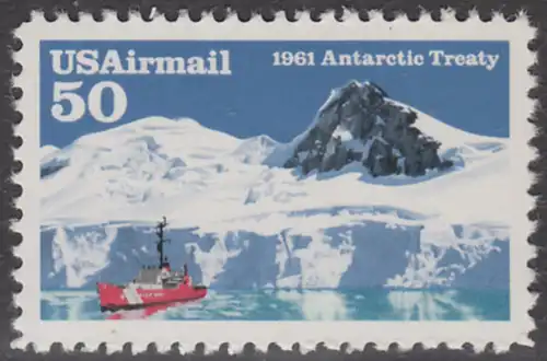 USA Michel 2148 / Scott C130 postfrisch EINZELMARKE - Luftpostmarke: 30 Jahre Antarktis-Vertrag; Eisbrecher Glacier im McMurdo-Sund, Ross-Insel
