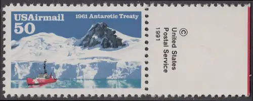 USA Michel 2148 / Scott C130 postfrisch EINZELMARKE RAND rechts m/ copyright symbol - Luftpostmarke: 30 Jahre Antarktis-Vertrag; Eisbrecher Glacier im McMurdo-Sund, Ross-Insel