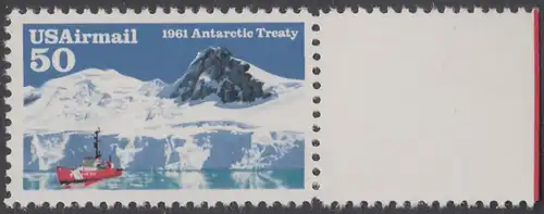 USA Michel 2148 / Scott C130 postfrisch EINZELMARKE RAND rechts - Luftpostmarke: 30 Jahre Antarktis-Vertrag; Eisbrecher Glacier im McMurdo-Sund, Ross-Insel