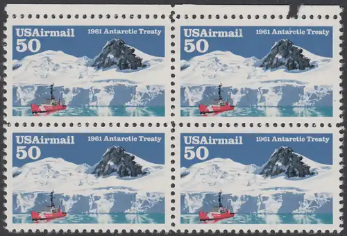 USA Michel 2148 / Scott C130 postfrisch BLOCK RÄNDER oben - Luftpostmarke: 30 Jahre Antarktis-Vertrag; Eisbrecher Glacier im McMurdo-Sund, Ross-Insel