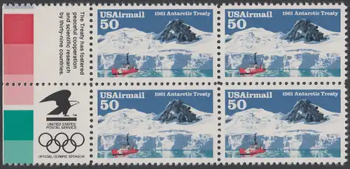 USA Michel 2148 / Scott C130 postfrisch BLOCK RÄNDER links m/ Eagle-symbol - Luftpostmarke: 30 Jahre Antarktis-Vertrag; Eisbrecher Glacier im McMurdo-Sund, Ross-Insel