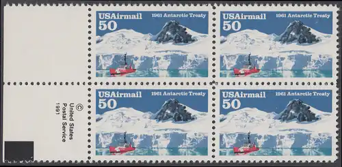 USA Michel 2148 / Scott C130 postfrisch BLOCK RÄNDER links m/ copyright symbol - Luftpostmarke: 30 Jahre Antarktis-Vertrag; Eisbrecher Glacier im McMurdo-Sund, Ross-Insel