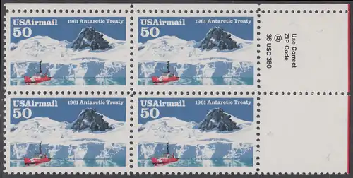 USA Michel 2148 / Scott C130 postfrisch ZIP-BLOCK (ll) - Luftpostmarke: 30 Jahre Antarktis-Vertrag; Eisbrecher Glacier im McMurdo-Sund, Ross-Insel