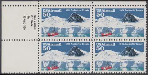 USA Michel 2148 / Scott C130 postfrisch ZIP-BLOCK (ul) - Luftpostmarke: 30 Jahre Antarktis-Vertrag; Eisbrecher Glacier im McMurdo-Sund, Ross-Insel