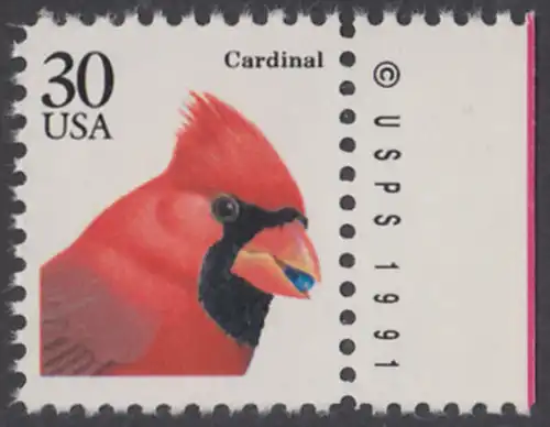 USA Michel 2151 / Scott 2480 postfrisch EINZELMARKE RAND rechts m/ copyright symbol - Tiere: Roter Kardinal